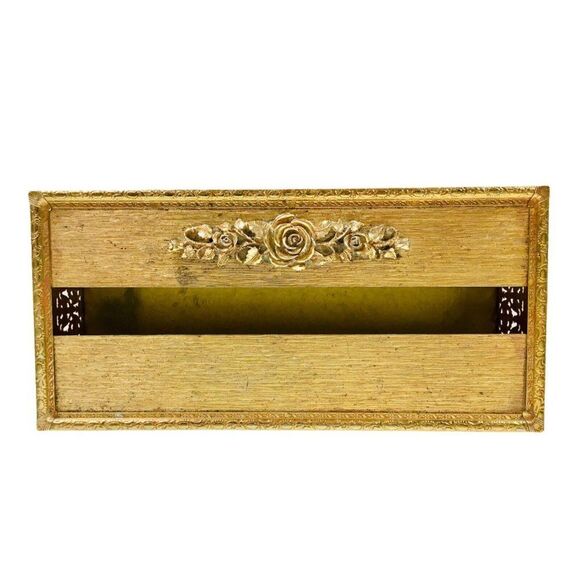 Vintage Hollywood Regency Gold Filigree Tissue Box Holder Baroque Rococo - Picture 3 of 12